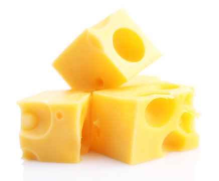 Pieces of cheese, isolated on white