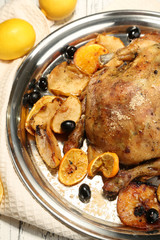 Whole roasted chicken with vegetables