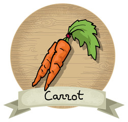 Hand drawn carrot icon, wooden background