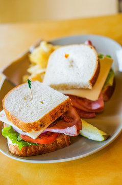 Club sandwich with ham and cheese