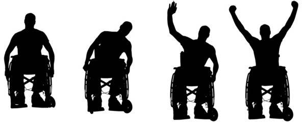 Vector silhouettes of people in a wheelchair.