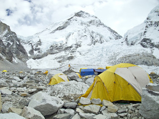 Everest Base Camp in cloudy day, Everest Region
