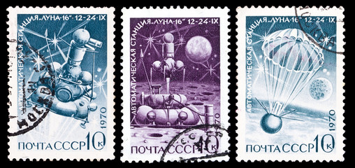 Set of USSR stamps, automatic moon station "Luna 16"