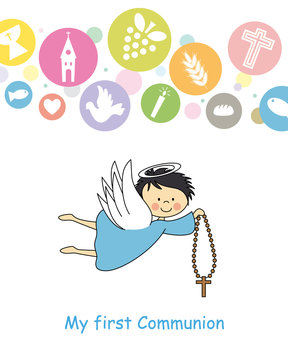 boy first communion card. Angel