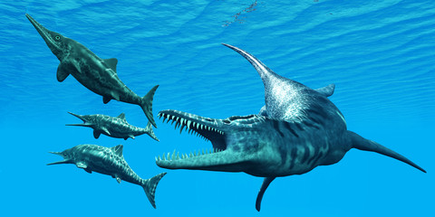 Liopleurodon attacks Ichthyosaurus © Catmando