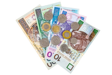 Set of polish banknotes and coins