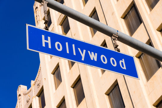 Blue Hollywood Street Sign