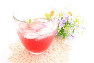 iced cherry tea with flower
