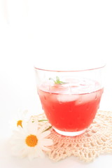 iced cherry tea with flower