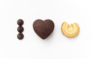Chocolate Valentine Cake on white background (I Love You)