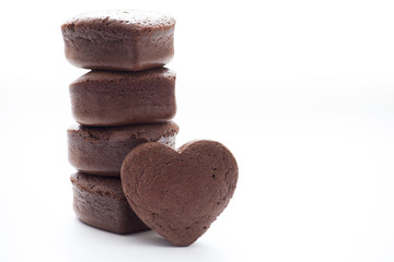 Chocolate Valentine Cake on white background (heart shape)