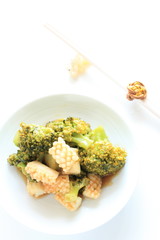 chinese food, squid and broccoli stir fried