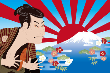 東洲斎写楽 大谷鬼次と富士山のイメージイラスト