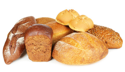 Different types of bread isolated on white