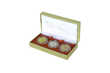 Gold, Silver and Bronze medals in golden gift box