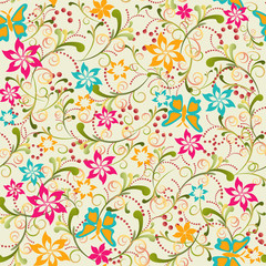 Fototapeta na wymiar Butterfly Flower Seamless Pattern - Illustration