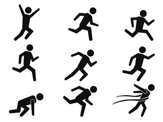 runner stick figure icons set