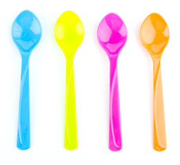color spoon fork dish plastic isolated white background