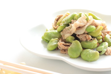 broad bean and pork stir fried