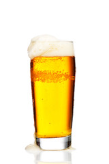 Glass of beer on white background