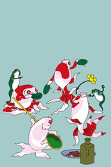 歌川国芳 金魚 酒のざしきのイラスト