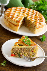 Homemade pie with meat.