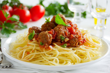 Meatballs in Italian tomato sauce.