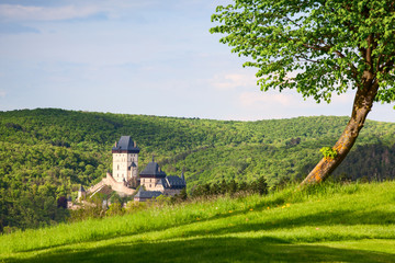 Fototapeta na wymiar Karlstejn Castle in the summer forest