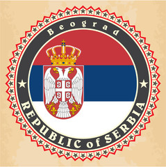 Vintage label cards of  Serbia flag
