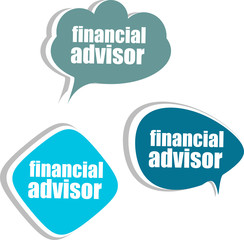 financial advisor. Set of stickers, labels, tags. infographics