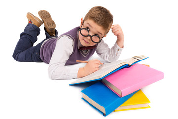 Boy with books for an education