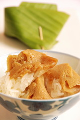 Egg custard with sweet sticky rice, exotic Thai sweet