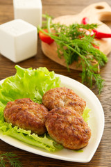 Large fried cutlets with  lettuce