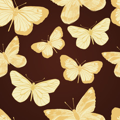 Seamless pattern with gold butterflies. Vector illustration