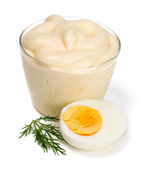 Mayonnaise And Boiled Egg Isolated On White