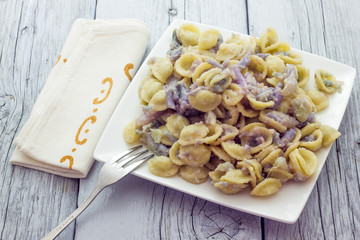 Orecchiette pasta with purple cauliflower