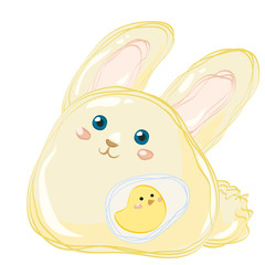 Obraz premium Easter bunny with egg and chicken
