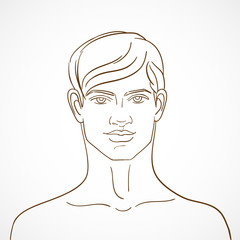 Hand drawn background with young guy in sketch style. Vector