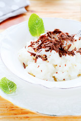 milk risotto with chunks of chocolate