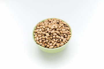 Soybean in green cup 0n white background