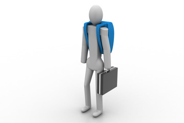 3d person with suitcase with bag