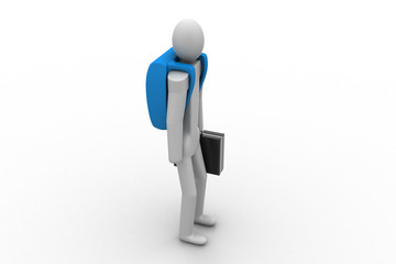 3d person with suitcase with bag