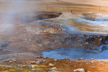 Hot Mud Pots in the Geothermal Area Hverir, Iceland