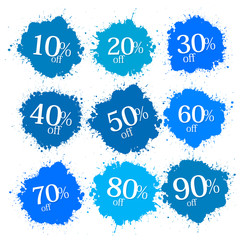 Blue Discount Labels, Stains, Splashes