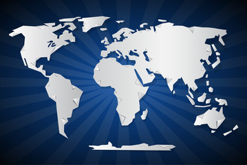 Vector Paper World Map Illustration on Blue Retro Background