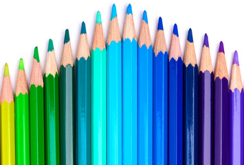 Row of colour drawing pencils, crayons