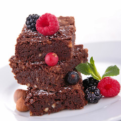stack of brownies and berries