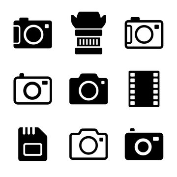 Photo Camera and Accessories Icons Set