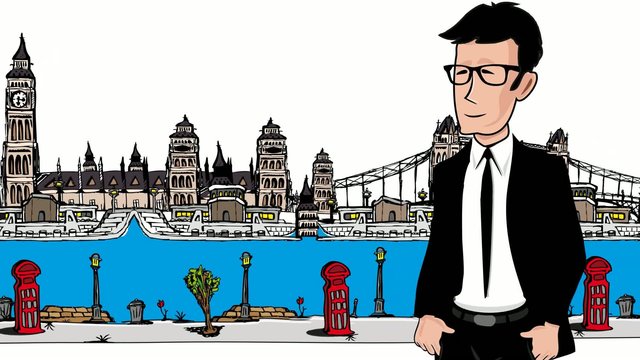 London city cartoon drawing english businessman