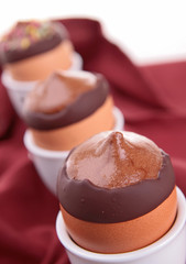 chocolate mousse in egg bowl